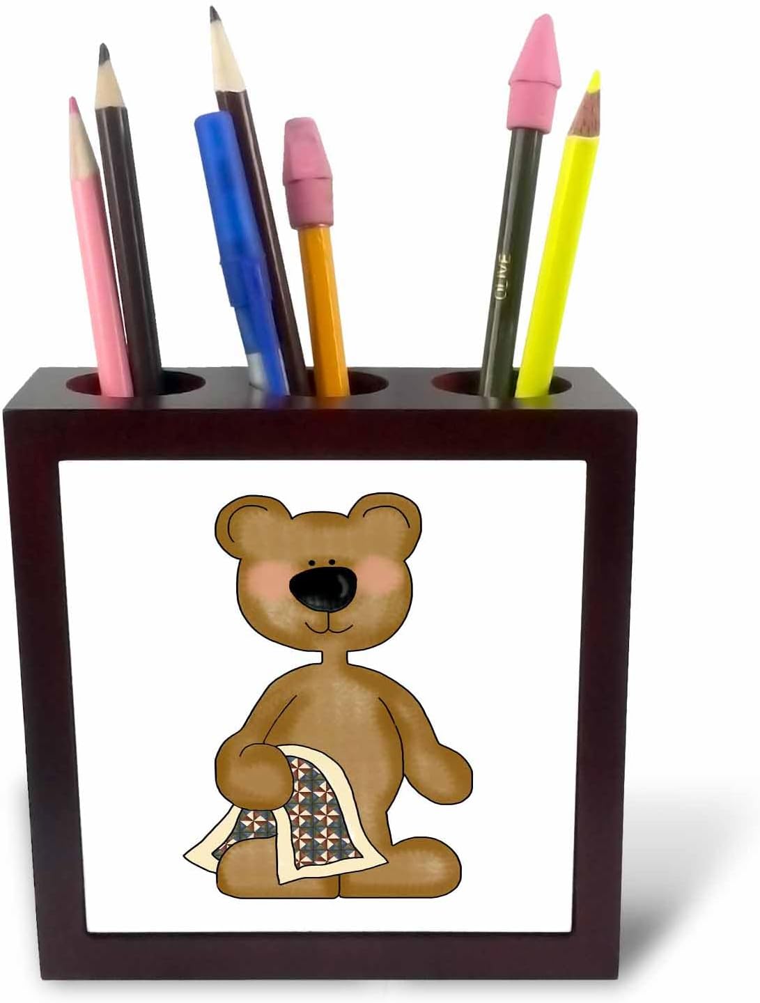 3dRose Cute Baby Blankie Blanket Bear 5 inch tile pen holder