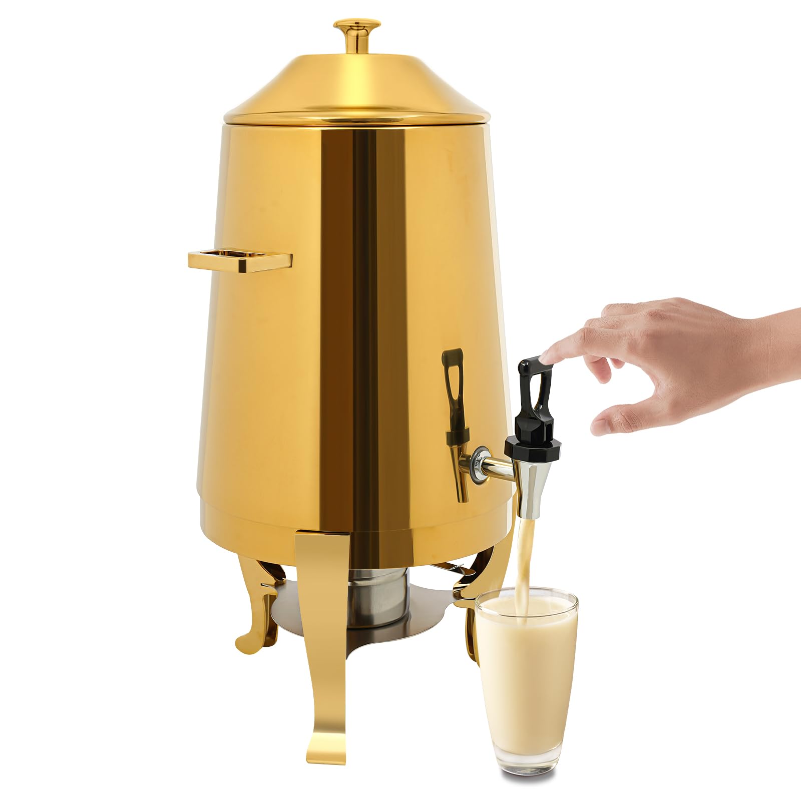 13L Hot Beverage Dispenser Stainless Steel Cold and Hot Drink Dispenser with Faucet Countertop Insulated Water Dispensers Luxury Gold Coffee Urn Chafer for Home Party Bar Beverage Server, Gold