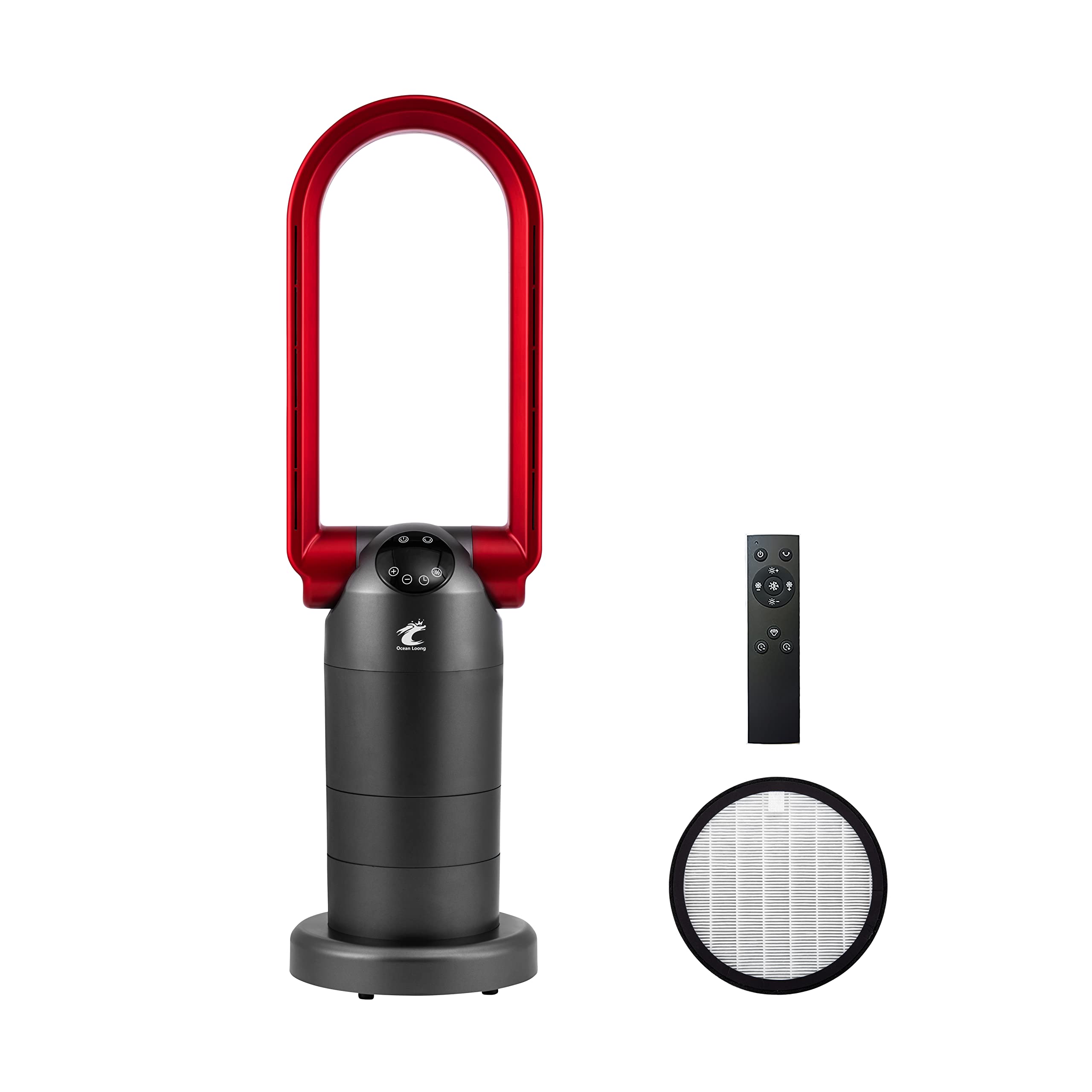 1500W Space Heater & Bladeless Tower Fan for Home Bedroom, Eco Electric Heater with Adjustable Thermostat, Tip-Over Switch, Remote, Timer, Oscillating Floor Fan, (Red)