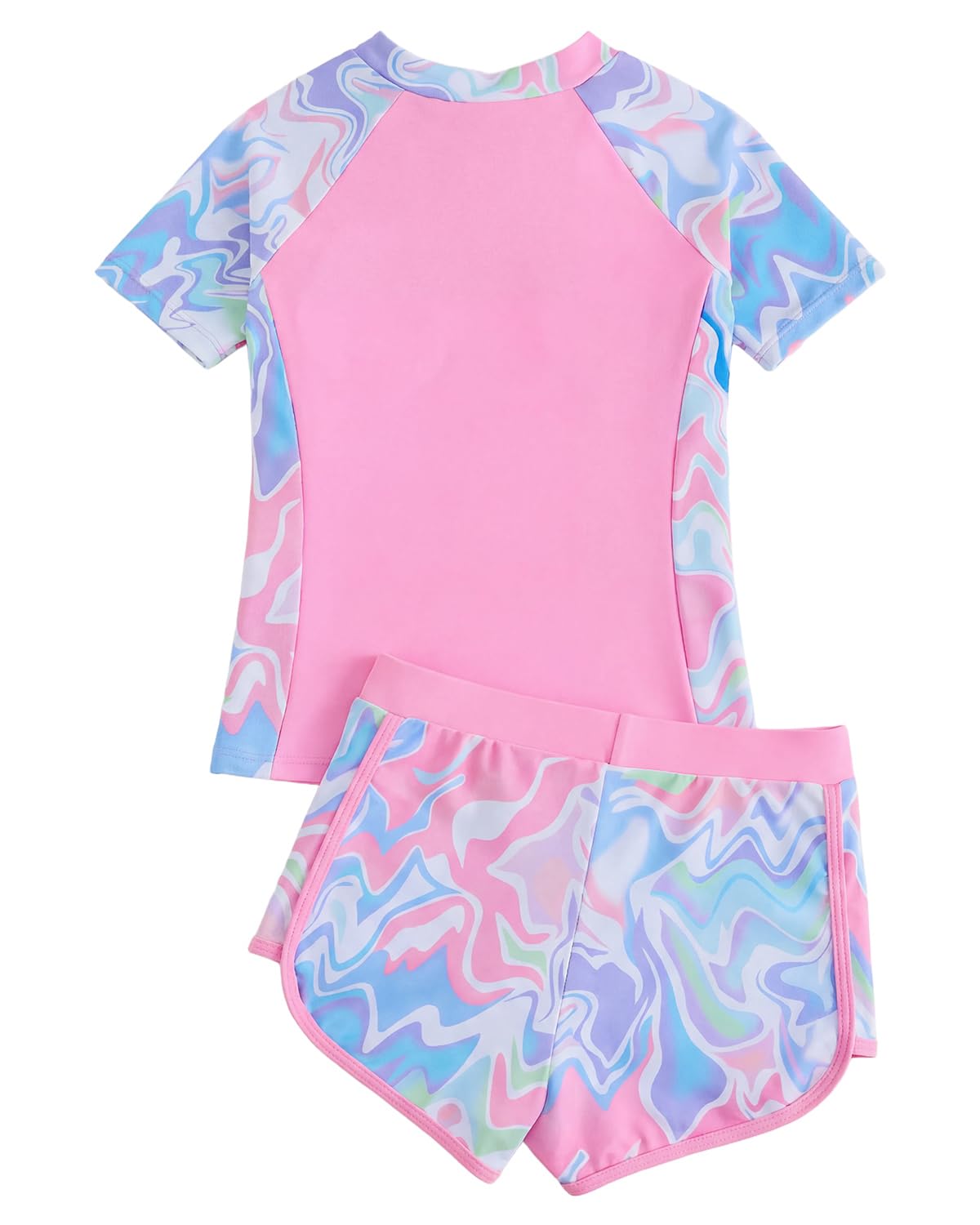 DivingBirds Traje de baño para niñas, brasier acolchado, manga corta, traje de baño con pantalones cortos de natación de 7 a 14 años