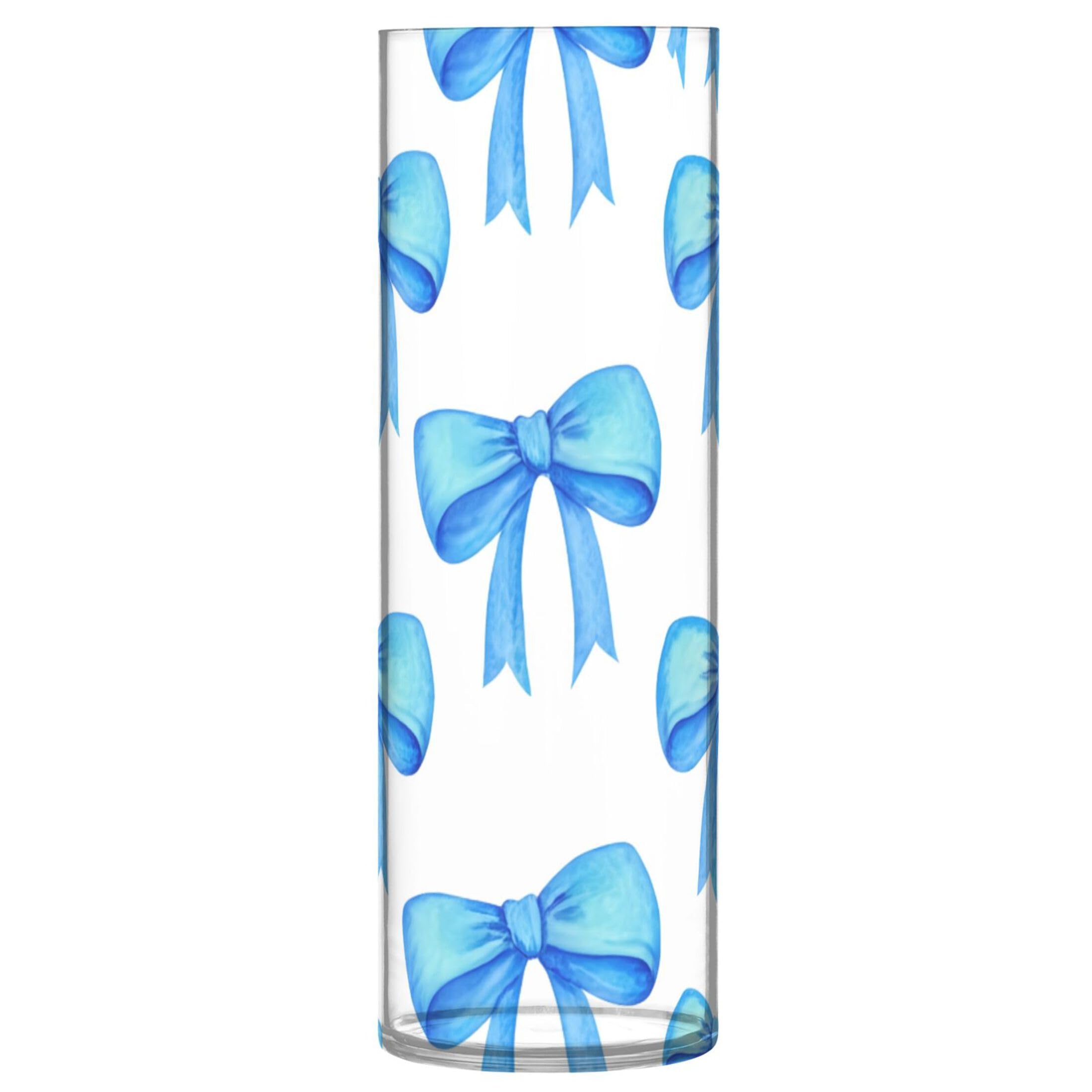 Vase transparent avec nœuds bleus vase en plastique de décoration d'intérieur