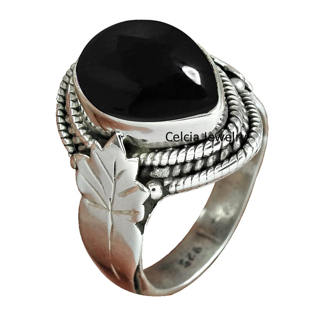 Anillo de banda de mujer de piedra preciosa curativa natural de ónix negro, anillo de declaración de plata de ley 925 sólido, anillo adorable, anillo orgánico, hermoso anillo de regalos para ella