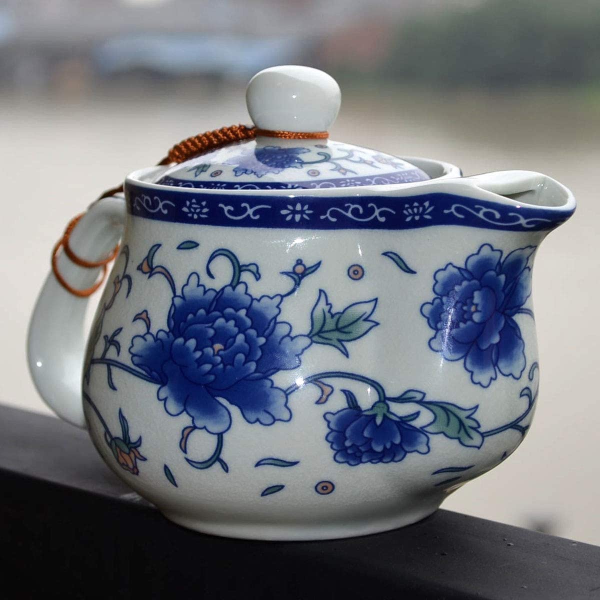Teiera, teiera da cucina, Teiera da 17 once in porcellana bianca blu con infusore in acciaio inossidabile cinese