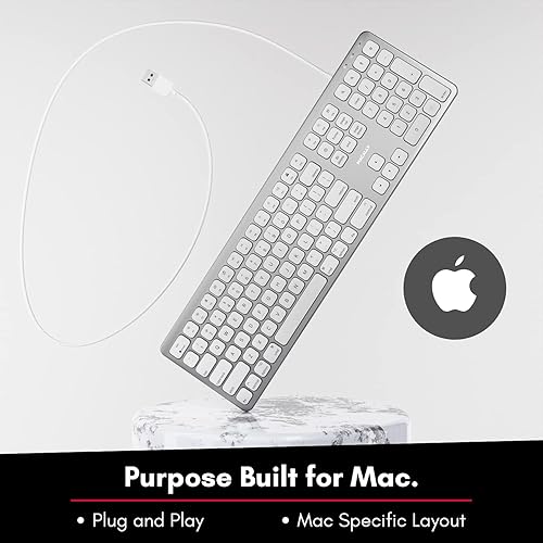 Miniatura 2 de Macally Teclado USB con cable para Mac - Teclado Apple compatible con puertos USB para mouse - Teclado Mac de tamaño completo con teclado numérico -