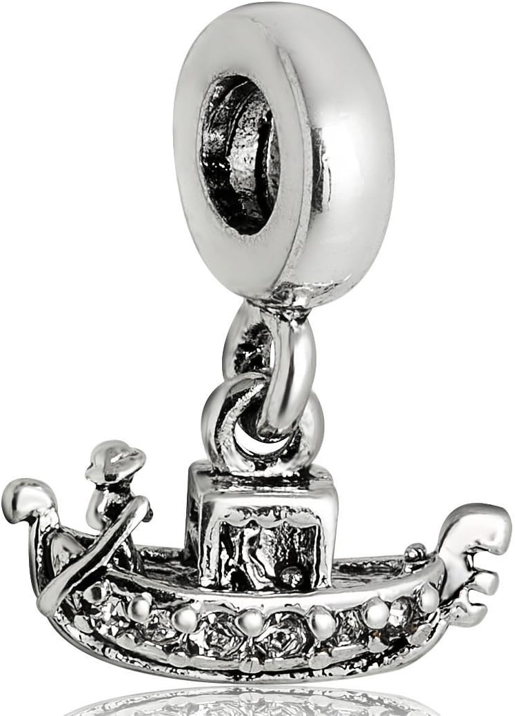 EvesErose Silver Canoa Boat Venice Bead Sterling Charm Fits Pandora & Similar Bracelets