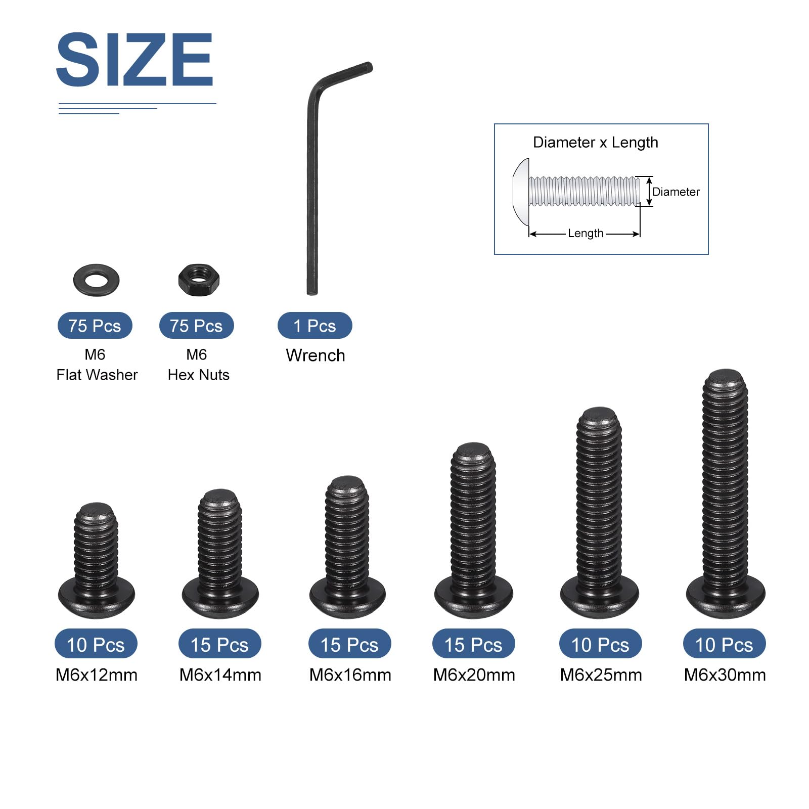 DTGN 225Pcs M6 Button Head Socket Cap Screws - Image 2
