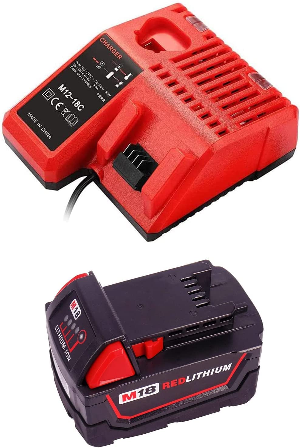18 V 5,0 Ah M18B5 C18B Li18 akumulator zastępczy z ładowarką do Milwaukee M18, M18BX, M18B4, M18 XC, M18B9, 48-11-1828, 48-11-1840