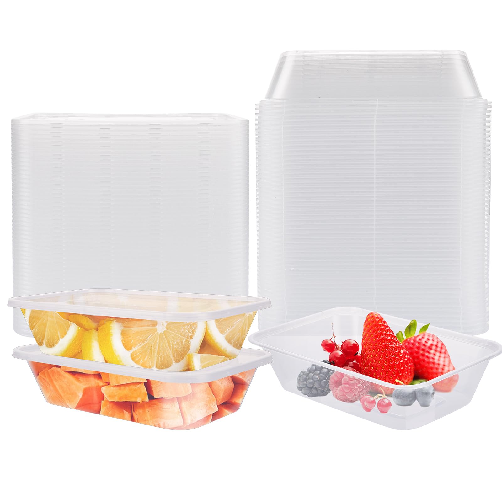 Lot De 50 Boîtes Congélation - 400 Ml, Barquette Alimentaire Boite Plastique Alimentaire Boite Alimentaire Plastique Couvercle, Plastique Sans BPA, Micro-ondes