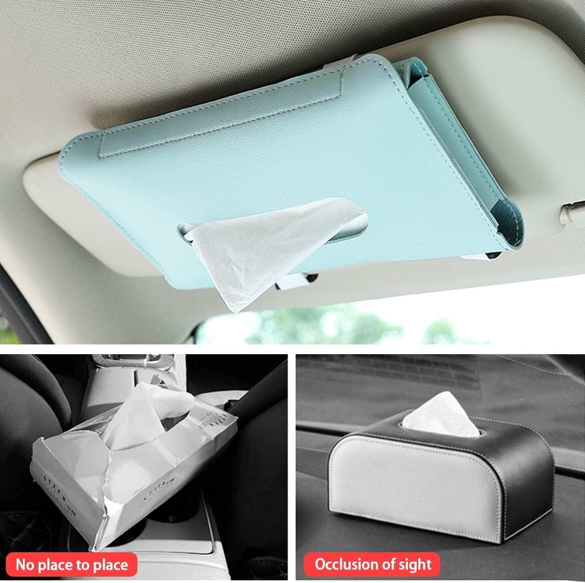 LovYiu Visor Tissue Mask Holder and Car Cup Coaster, Car Tissue Holder with 2.75 Inch Auto Car Cup Holder Insert Coasters (Blue)