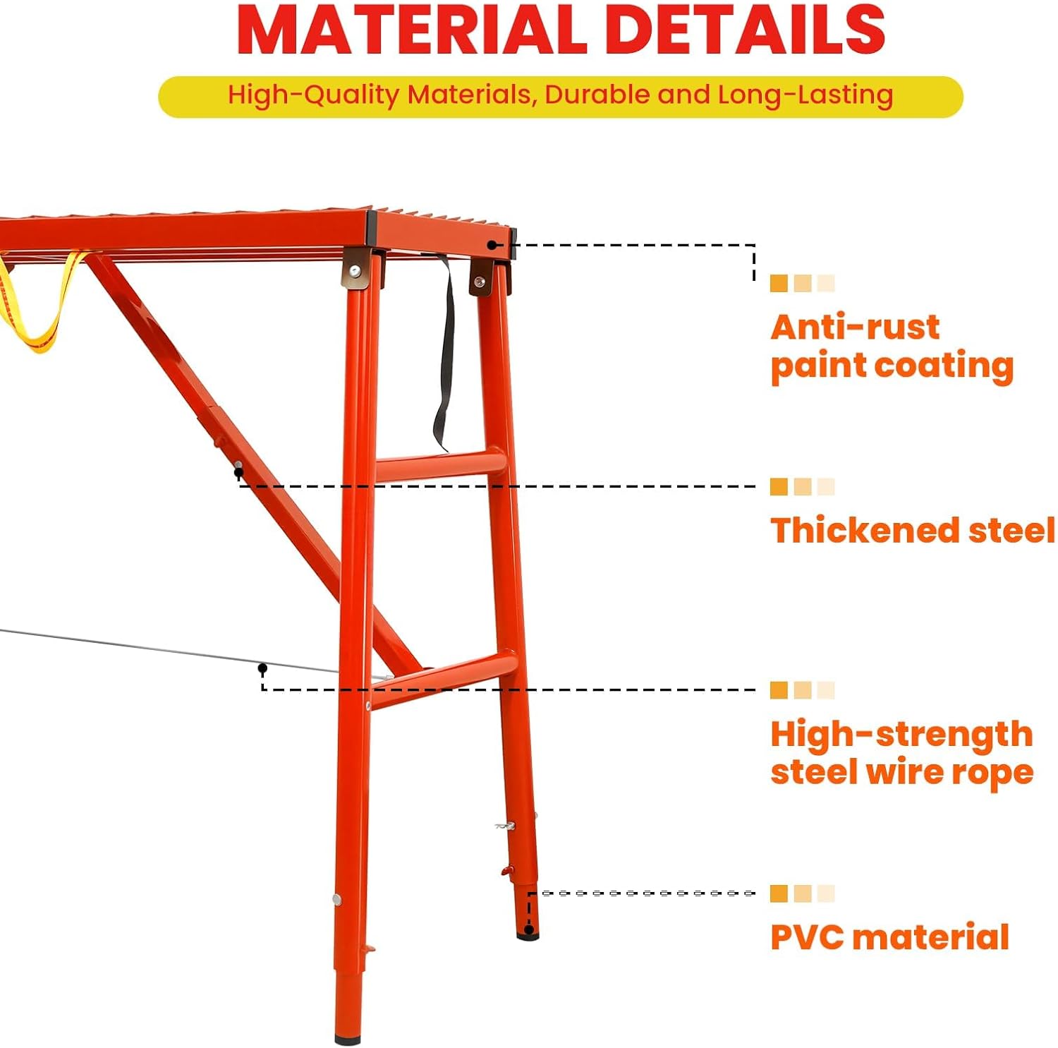 Foldable Scaffolding Platform, 69x20.8x33.8-52.7 Inch Welded Steel Work Platform,1000 Lbs Capacity, Adjustable Height Industrial Step Ladders, Ideal for Construction Sites and Renovations, Red