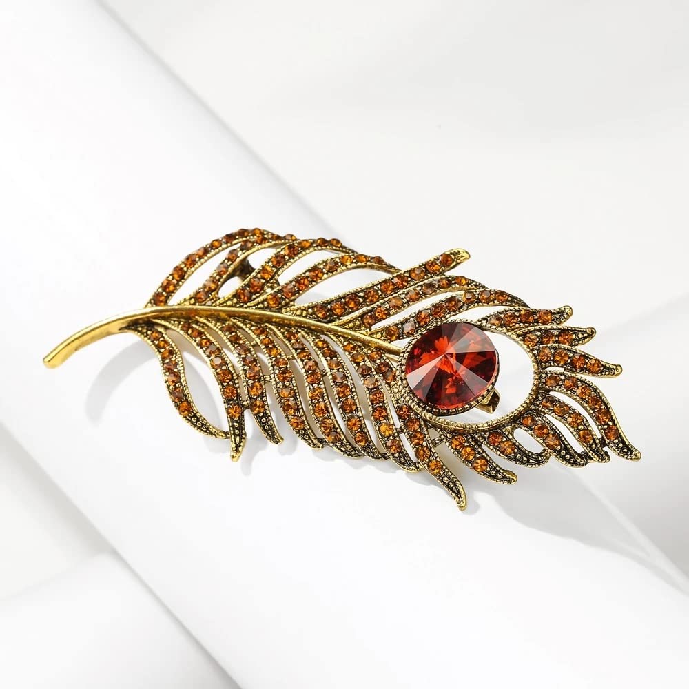broches de Plumas de Diamantes de imitación para Mujer, Pin Grande de Moda Vintage, Accesorios de diseño de Invierno