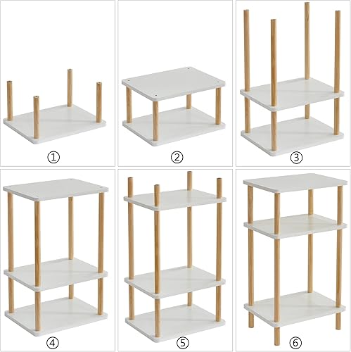 Miniatura 8 de IBUYKE Mesa auxiliar de 3 niveles, mesa auxiliar alta de madera maciza con estantes de almacenamiento, mesita de noche para sala de estar,