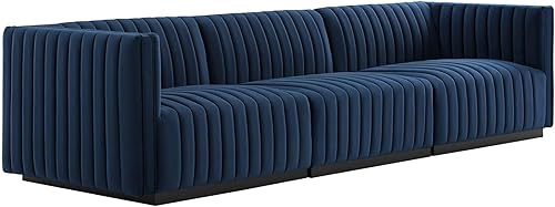 Miniatura 137 de Modway Conjure - Sofá seccional tapizado de terciopelo de alto rendimiento, con canal, silla sin brazos en negro y gris Negro-Gris,Negro