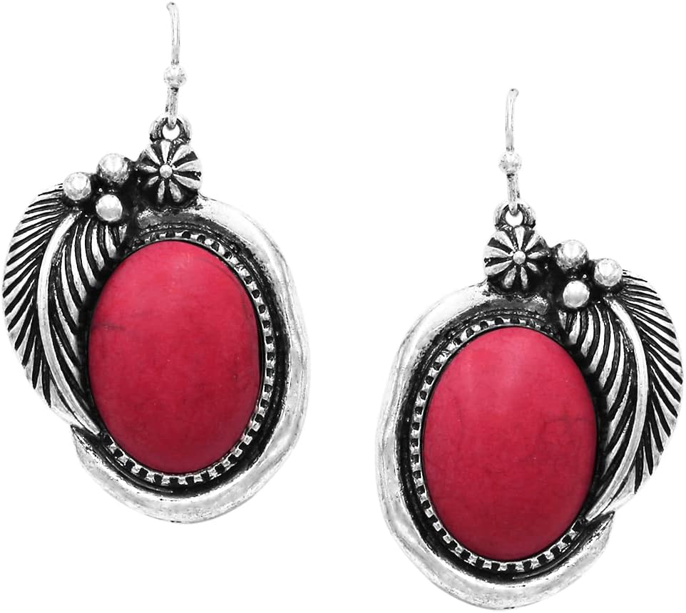 Rosemarie & Jubalee Women’s Chic Burnished Silver Tone Western Feather With Natural Semi Precious Howlite Stone Jewerly