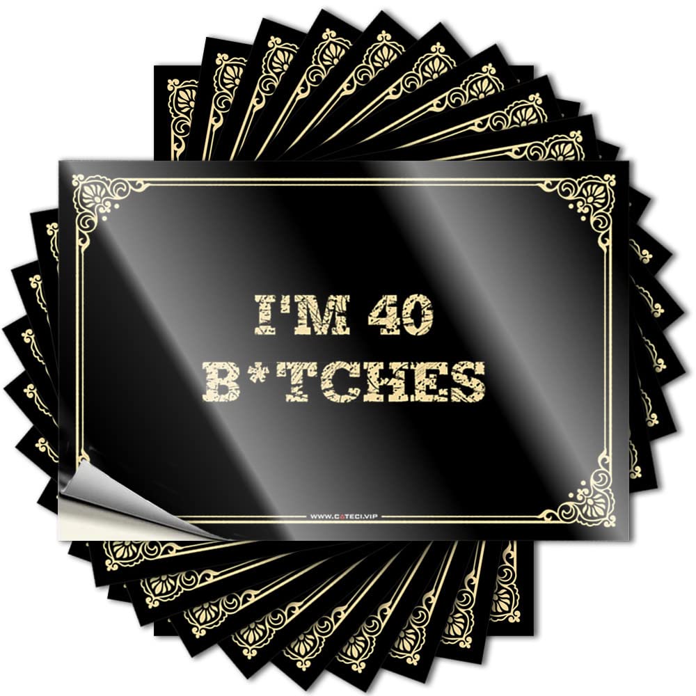 Fzfn Colour I'm 40 B*Tches Book Tattoo | Door Decor Waterproof Vinyl Helmet Teens Removable Decal Peel Stick(8X12cm)