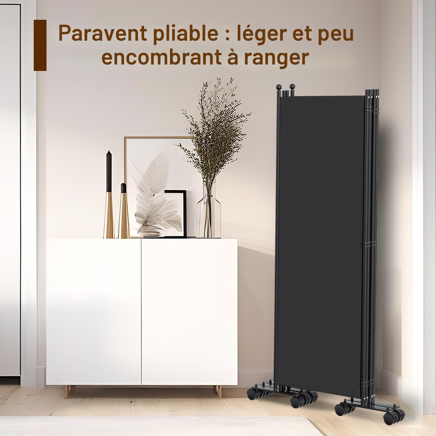 263 x 181 cm Séparateur de pièces sur roulettes, Paravent pliable 3 parties, Cloison de séparation en métal et polyester, Brise-vue Room Divider intérieur pour la maison, le bureau, la terrasse
