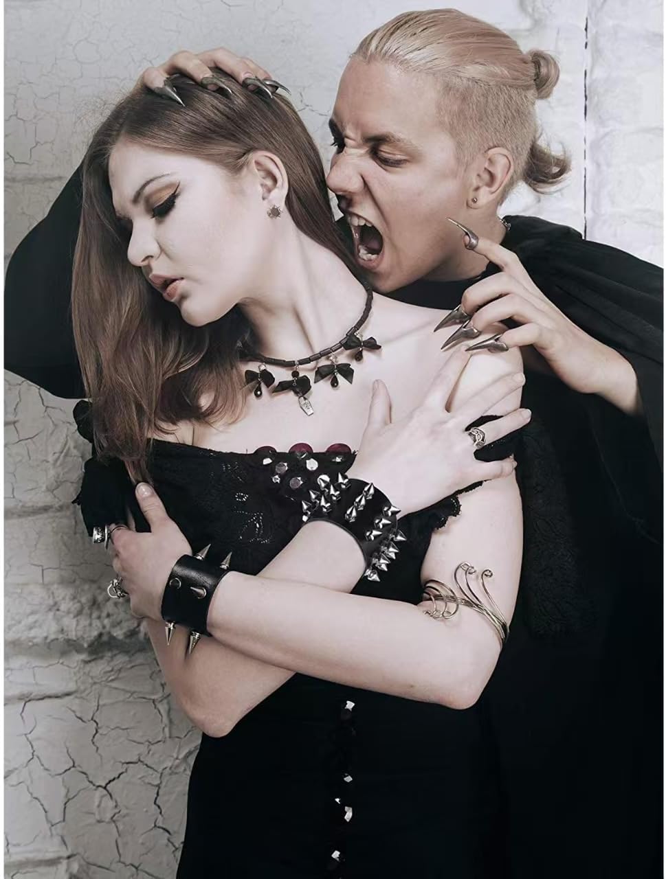 3 PCS Punk Rock Studded Bracelets Set, Leather Adjustable Spiked Studded Bracelet Cuff for Men Women, 80s Wristband for Goth Jewelry Halloween Accessories - Image 6