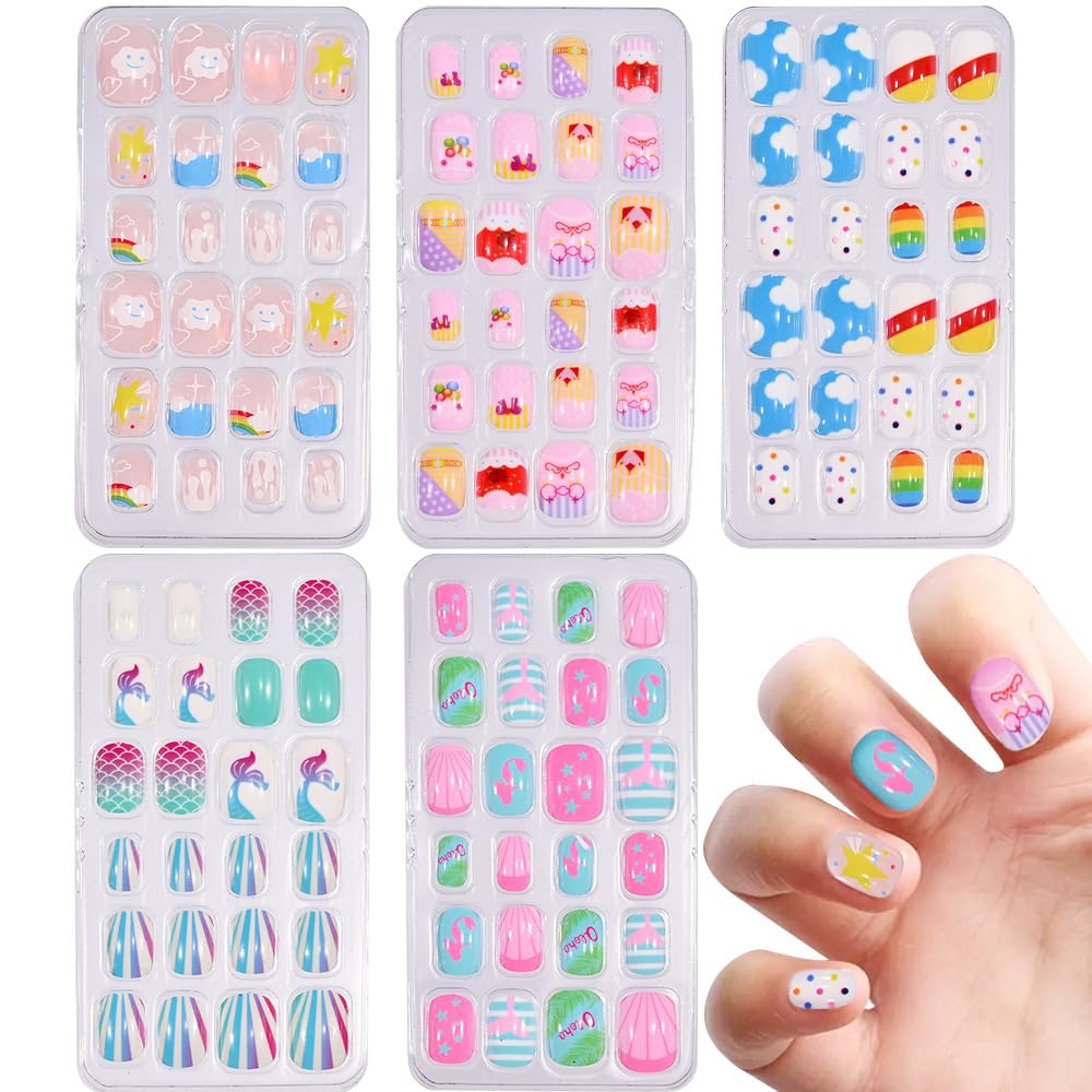 Press on Nails for Kids, Cute Cartoon Fake Nails with Jelly Glue, Short Artificial Nail Art Kit for Girls, Reusable & Safe Nail Extensions for Easy DIY Manicure, 12 Pcs - Multicolor.-image-33