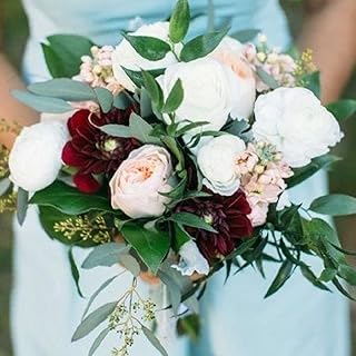 Bunches Direct Enchanted Bridal Bouquet | Peach Garden Roses White Roses Silver Dollar Eucalyptus with Pearl Pins | 11 Inch Wide