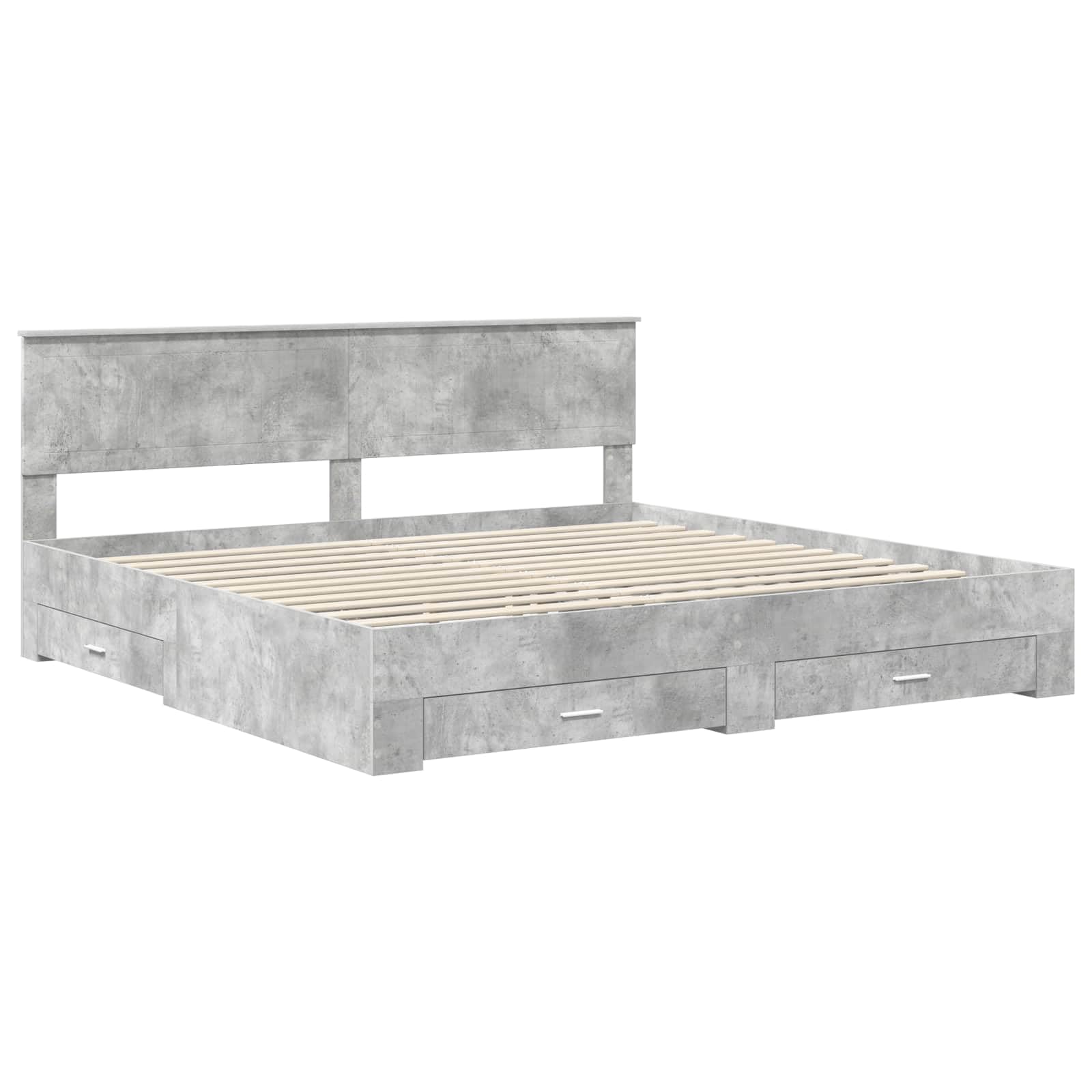 Telaio per letto con cassetti, grigio cemento, 200 x 200 cm, in legno, moderno, con vano portaoggetti, per camera da letto, durevole e stabile, compatibile con materassi di dimensioni 200 x