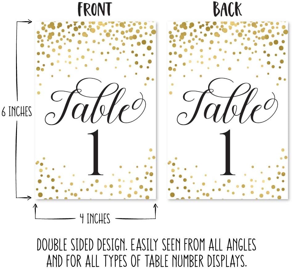 1-25 Gold Glitter Table Number Double Sided Signs For Wedding Reception, Restaurant, Birthday Event, Calligraphy Printed Numbered Card Set Centerpiece Decoration Setting Reusable Frame Stand 4x6 Size