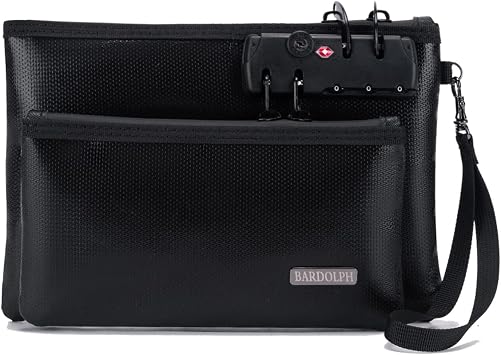 Fireproof Money Bag with Lock, Double layer Cash Bag BankBag for Cash, Valuable StorageBag,Fireproof Safe Box Money Pouch with Zipper black, Small