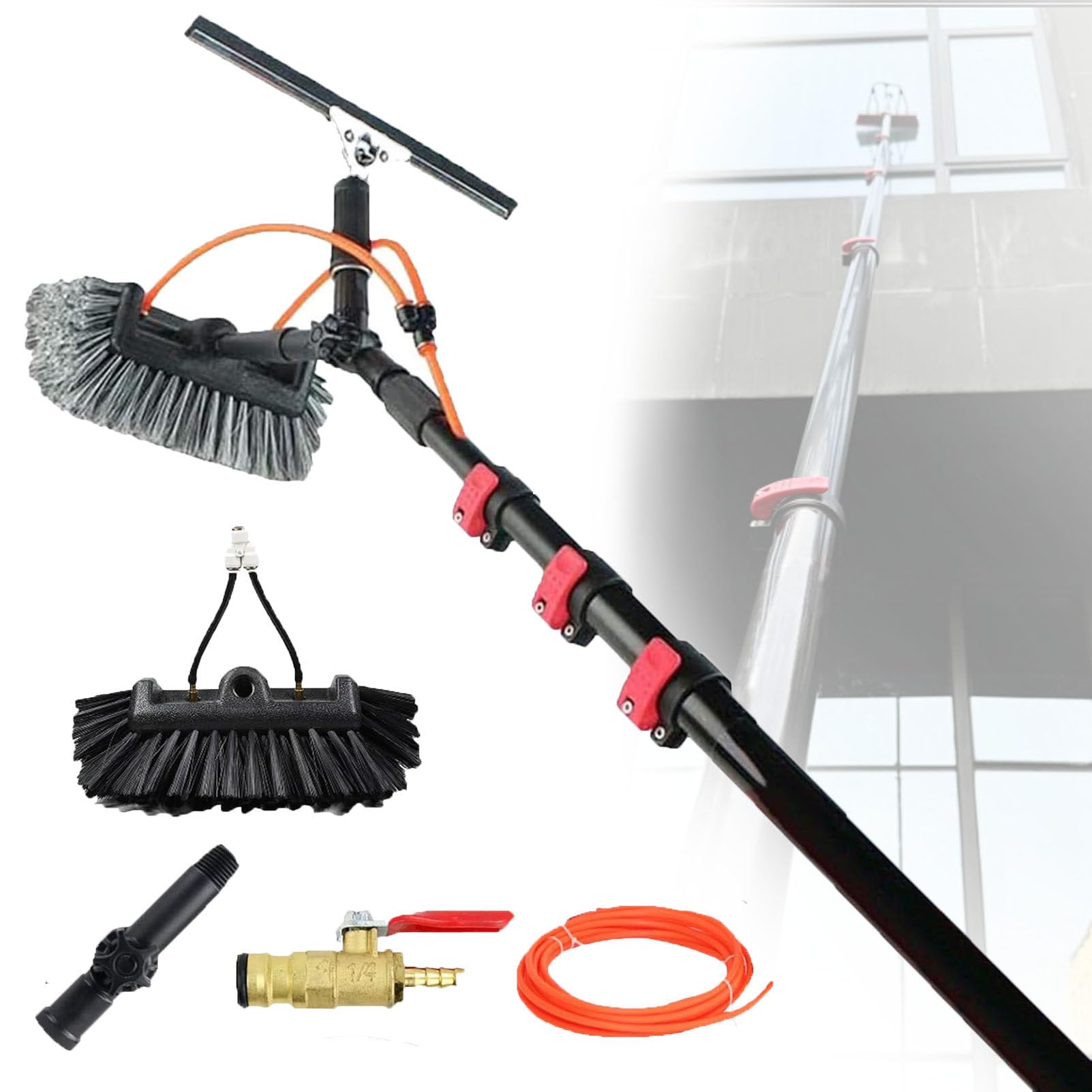OLSKFUH Solar Panel Cleaning Tool - 39Ft Telescopic Water Fed Brush Kit With Squeegee Ideal For Photovoltaic Panel Washing Window Cleaning And Easy Water Flow System,29cm-10.8m/36ft