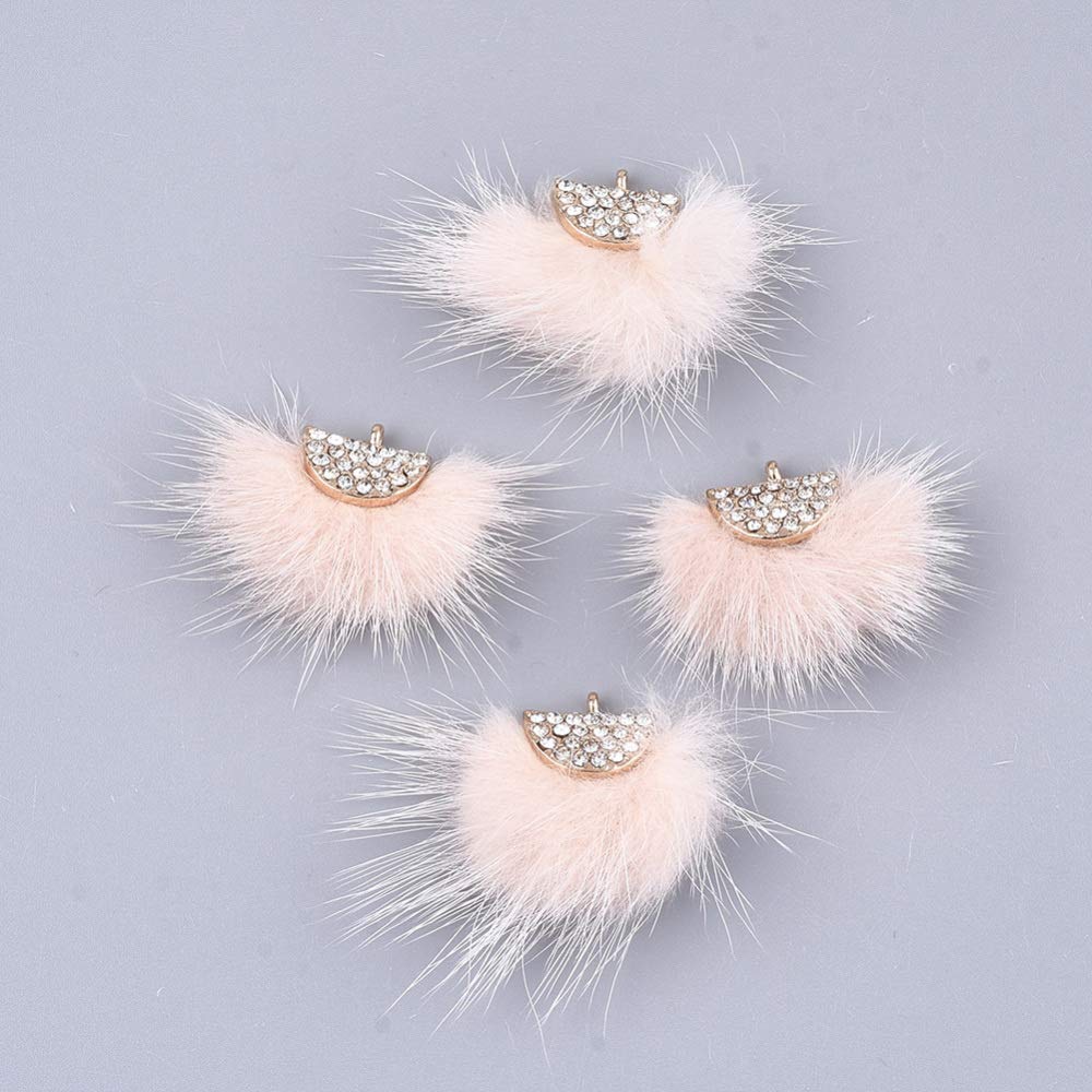PandaHall 20pcs Faux Mink Fur Tassel Charms Pendant Pink Pom Poms Balls Earring Charms with Rhinestone Alloy Findings for Earrings Necklace Keyring Jewelry Making, 24~28x29~34x8mm