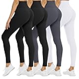 4 Pack Leggings for Women - High Waisted Tummy Control Soft Black Capri Yoga Pants with Pockets for Workout