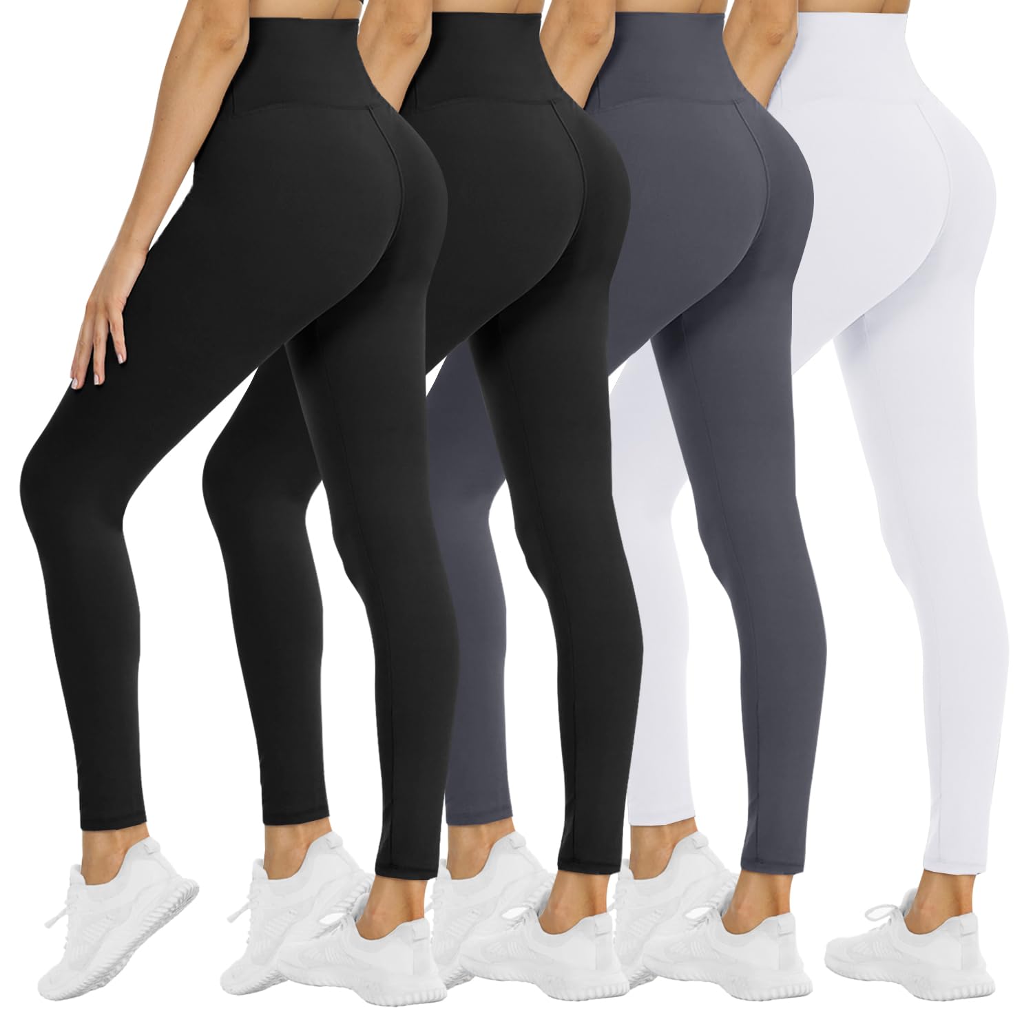 NexiEpoch 4 Pack Leggings for Women - High Waisted Tummy Control Soft Black Capri Yoga Pants with Pockets for Workout