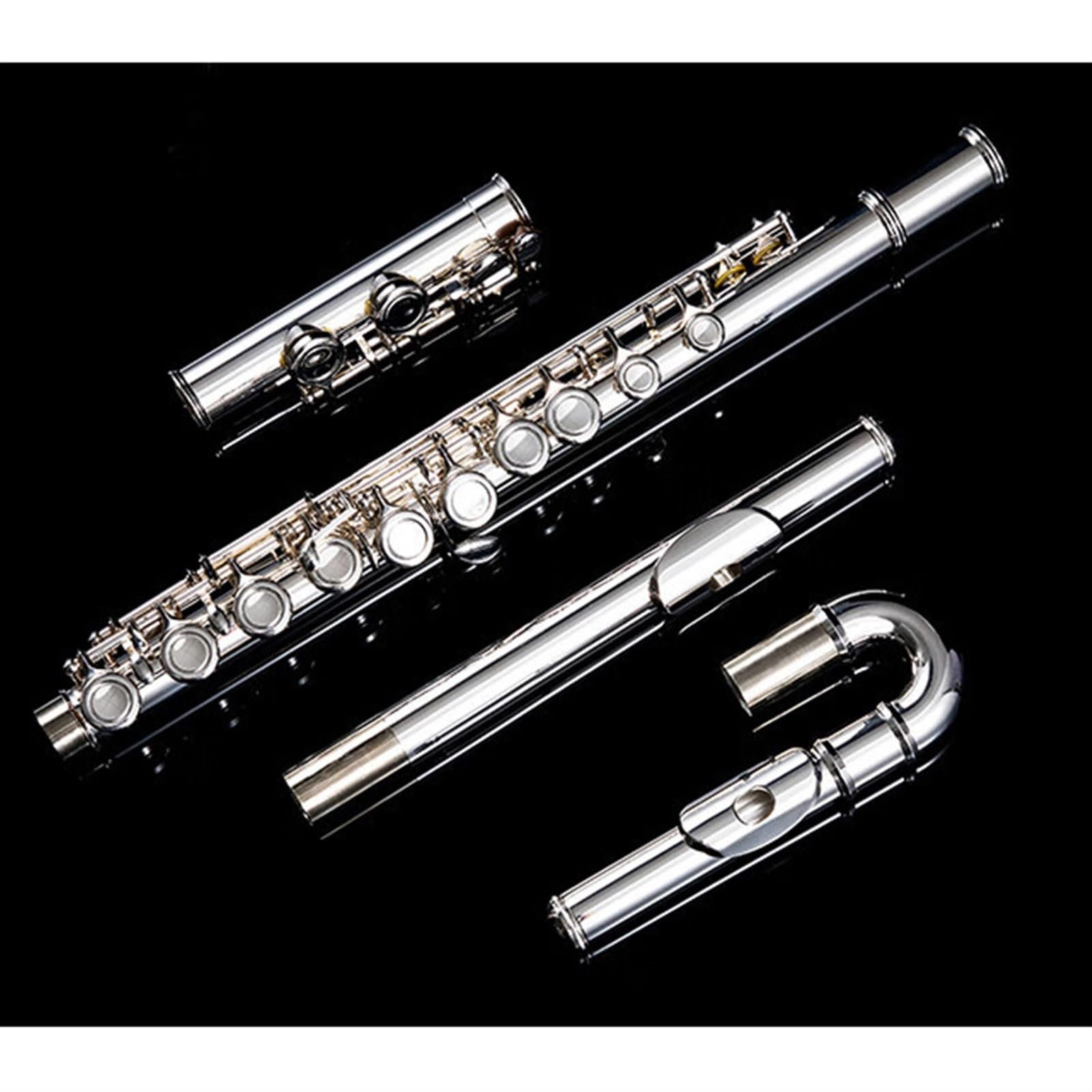 Flauto 16 Fori Aperti E Chiusi Argentati C-key E-key Curvo Tubo Curvo Doppia Testa(Closed)