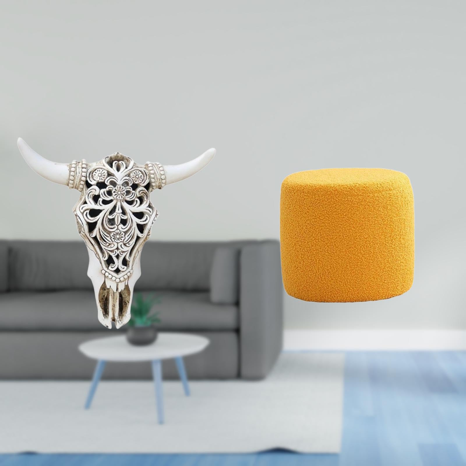 Enakshi® Tribal Bull Head Wall Art Sculpture and Round Ottoman Footstool Bench for Office Farmhouse Bedroom Nursery Apartment Decor|Home & Garden | Home Decor | Figurines-image-32