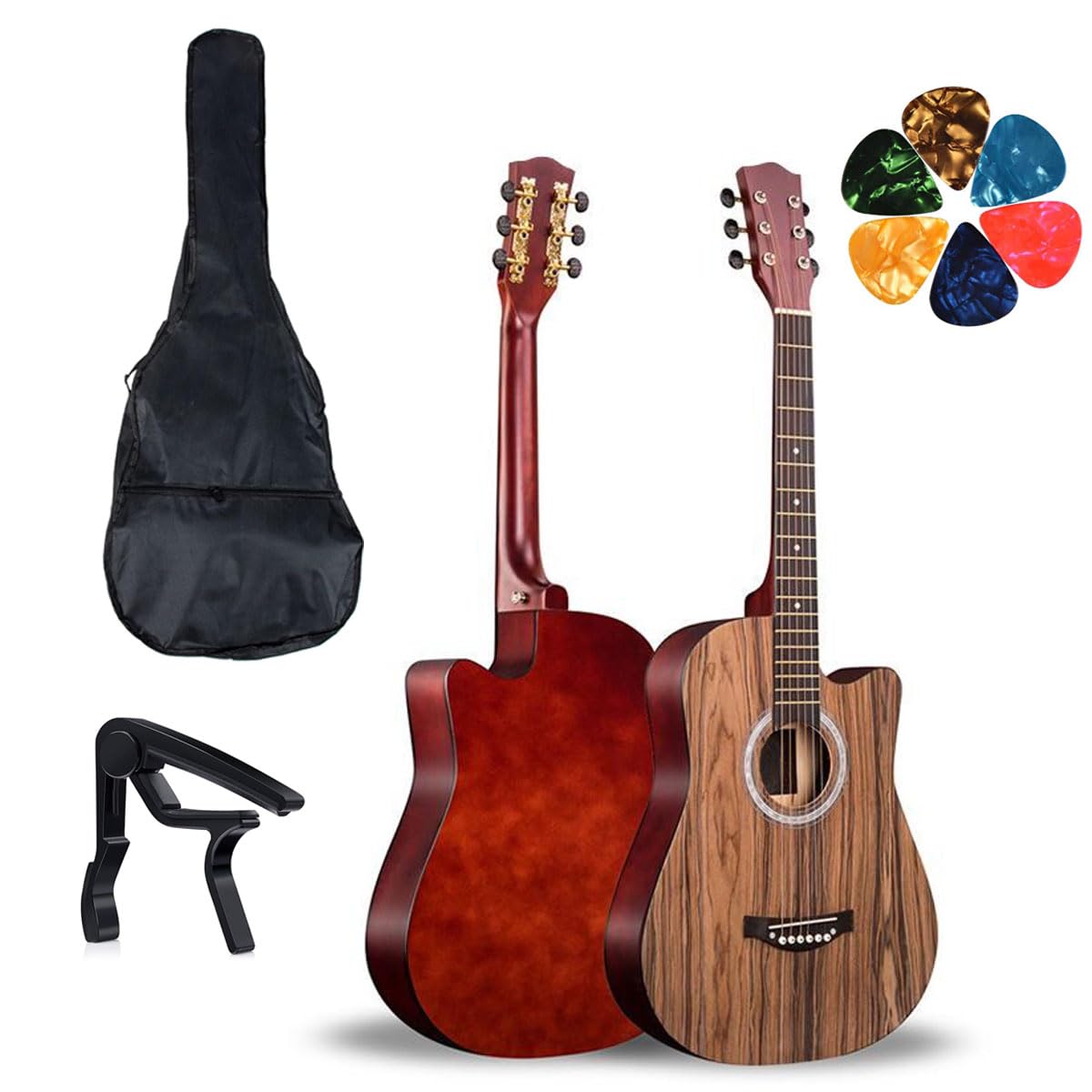 Classical Guitar-Traditional Western Body,Junior Guitar Set For Beginnner With Gig Bag,Clip On Tuner,Strap,Picks,Extra Strings,Storage Bag And Cleaning Cloth-38 Inch(Zebra woodgrain)
