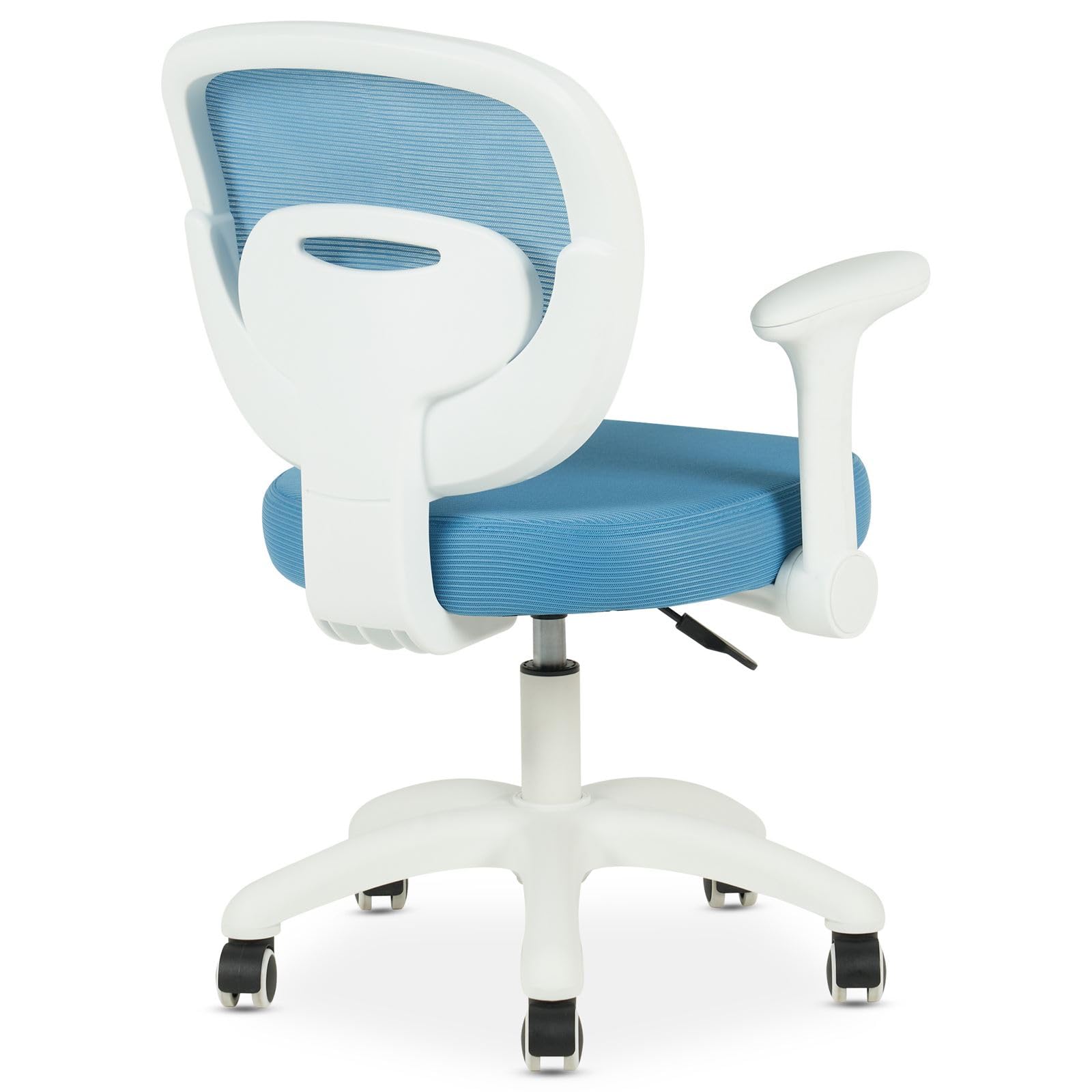 IDIMEX Schreibtischstuhl für Kinder Amelia höhenverstellbar, Blau – ergonomischer Bürostuhl für Kinderzimmer, atmungsaktive Mesh Rückenlehne & weißes Fußkreuz mit 5 Rollen