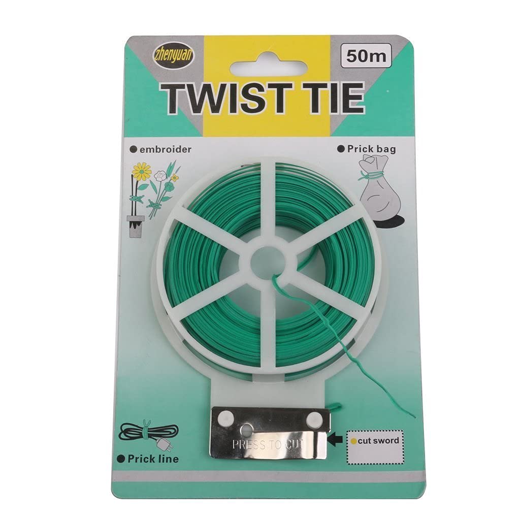 Plastic Twist Tie Wire Spool with Cutter for Garden Yard Plant 50 Meter Multipurpose Bag Packing & Cable Twist Tie (Green)