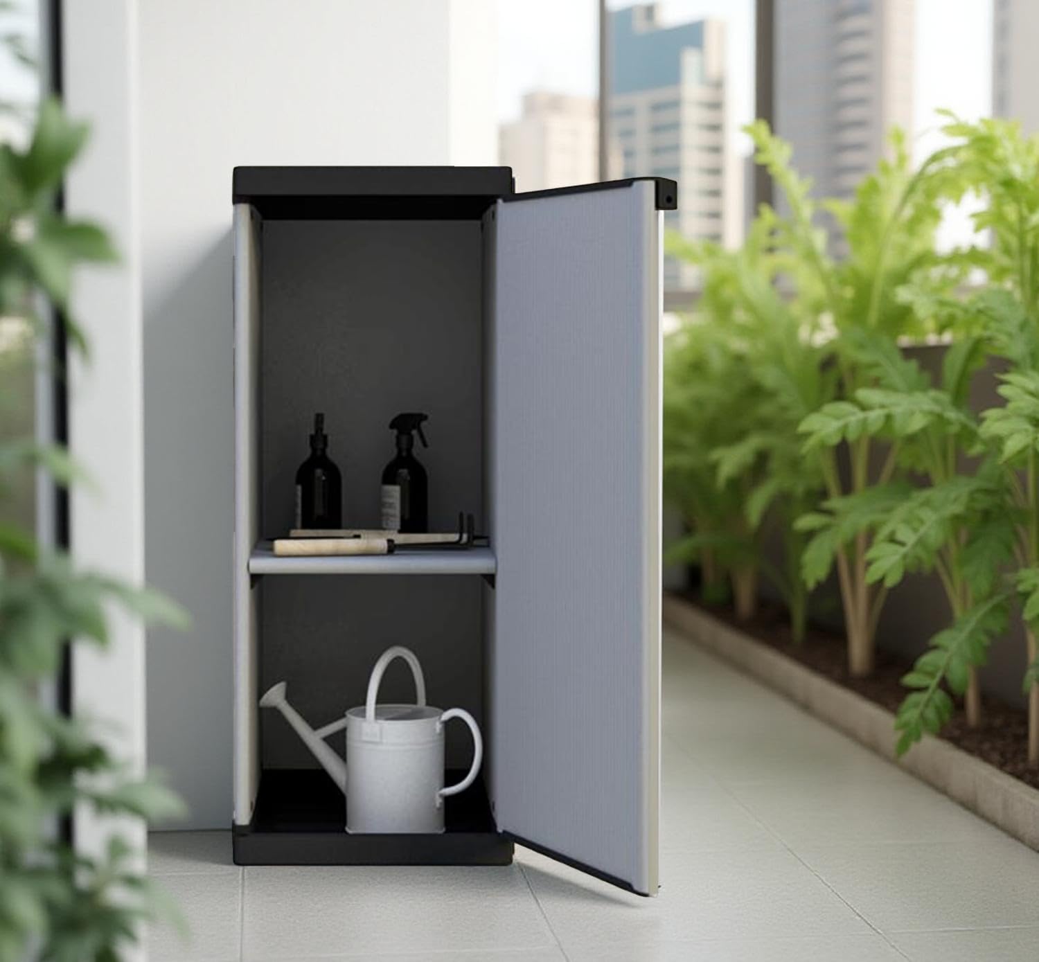 BuyStar Armadio 1 Anta da Esterno 34x40x85h cm, 1 Ripiano Regolabile Interno e Maniglia - Sistema a Incastro, Senza Viti, Idrorepellente, Robusto, Garage, Terrazzo, Officina - Made in Italy