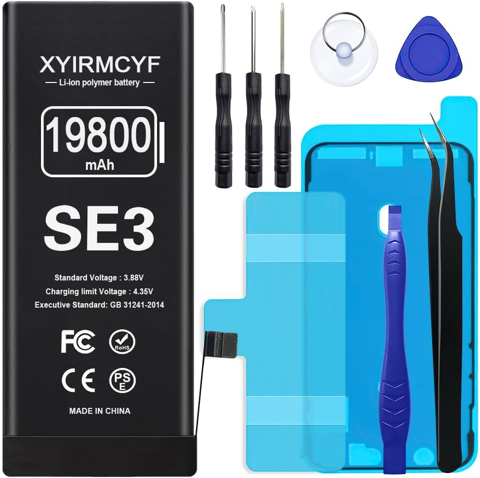 19800mAh Super Capacity Battery Compatible with iPhone SE3(SE 2022 3rd Gen), 0 Cycle Li-Polymer Replacement Battery for iPhone SE3, with Professional Repair Tool Kit