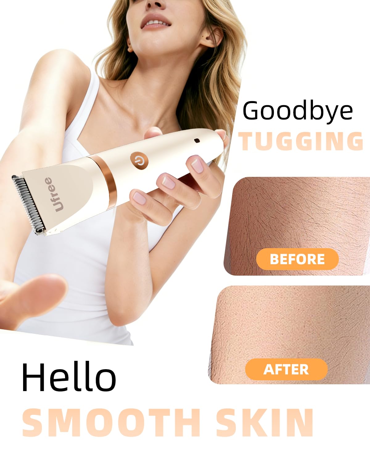 Ufree Bikini Trimmer Electric Razors for Women, Rechargeable Pubic Hair Trimmer Electric Shaver for Legs Body Hair, Bikini Shaver IPX7 Waterproof, White - Image 4