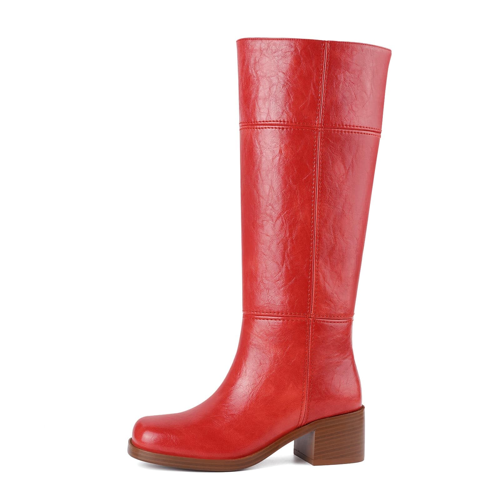 DREAMSTORY Knee High Boots for Women Square Toe Chunky Block Heel Tall Boots Comfortable Low Heel Pull On