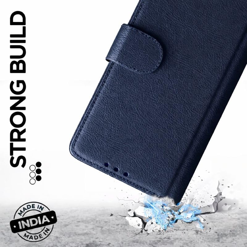 Image of Cover for Vivo T5x 5G / Y51 Pro 5G / iQOO Z11x 5G, Wallet Style, Leather Finish, Magnetic Closure, Inbuilt Stand, Card Pocket (Blue)