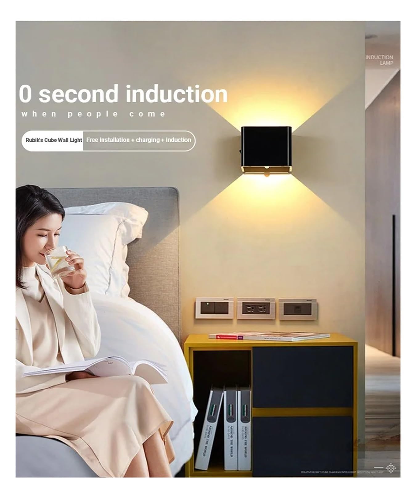 Luce per Quadri, Lampada da Parete for Interni Ricaricabile con Rilevatore di Movimento LED Nero a Batteria, Funziona con Interruttore Lampada da Parete USB 5W Magnetica ,per quadri, cornici e specchi