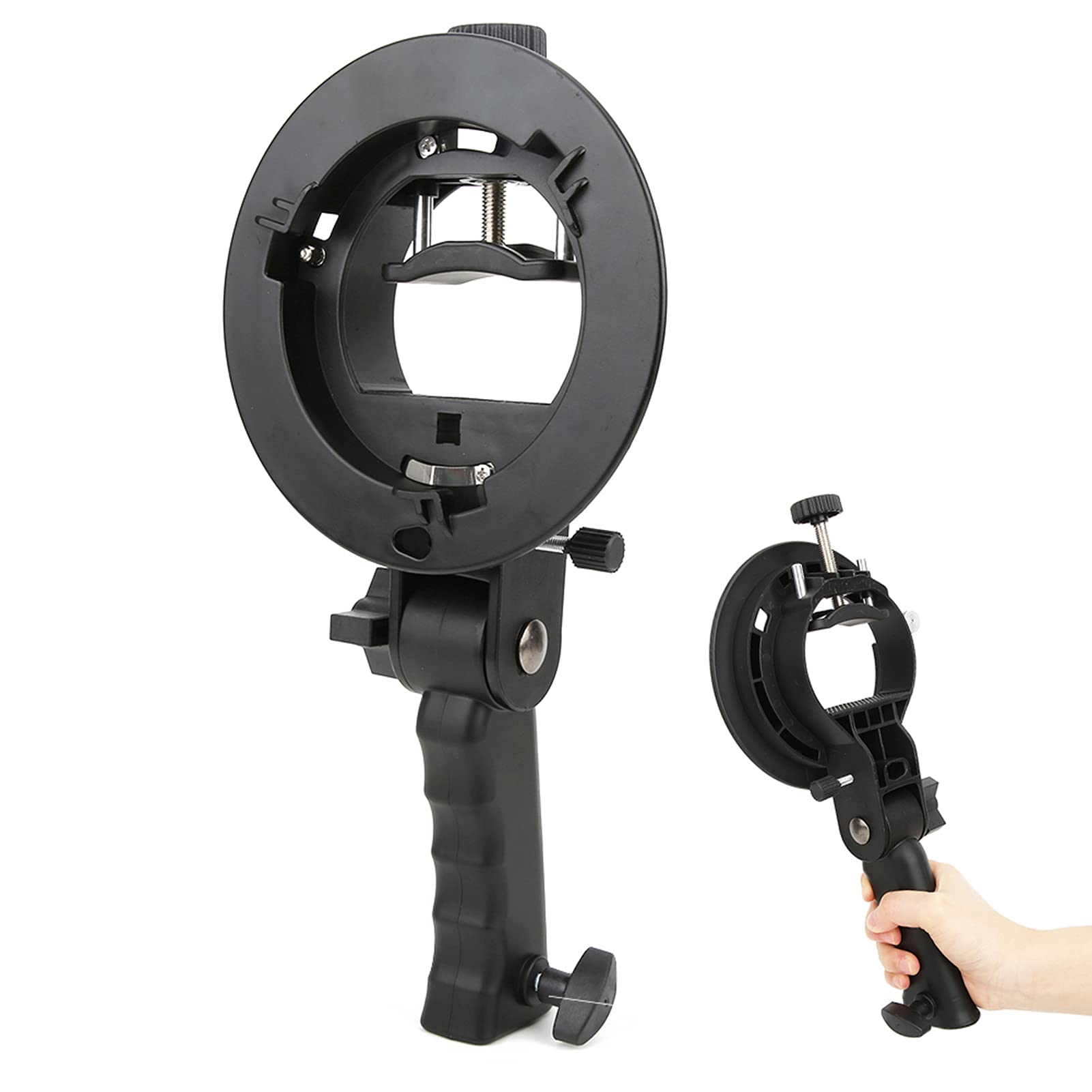 S Shape Black Handheld Hand Grip Bracket Accessory for Bowens Mount Camera Top Flashlight