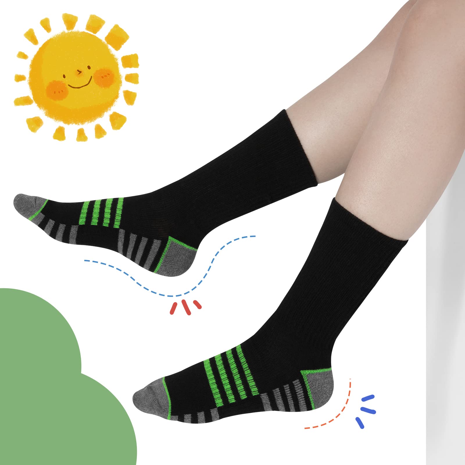 Comfoex Calcetines largos atléticos para niños de 4 a 10 años con suela acolchada, 6 pares