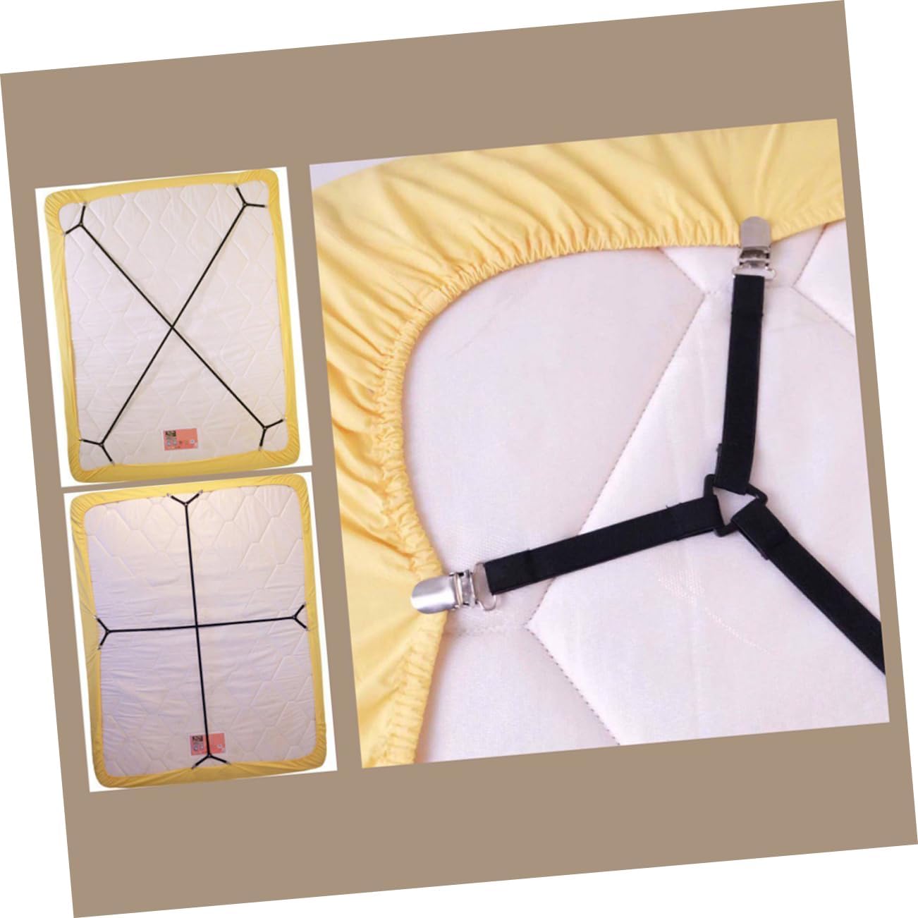 KICHOUSE Bed Sheet Fasteners 2Pcs Adjustable Metal Cloth Clips for Beds | Anti-skid Tension Control, Fabric Protector, round Shape, Black Finish, Standard and Odd Shaped Beds