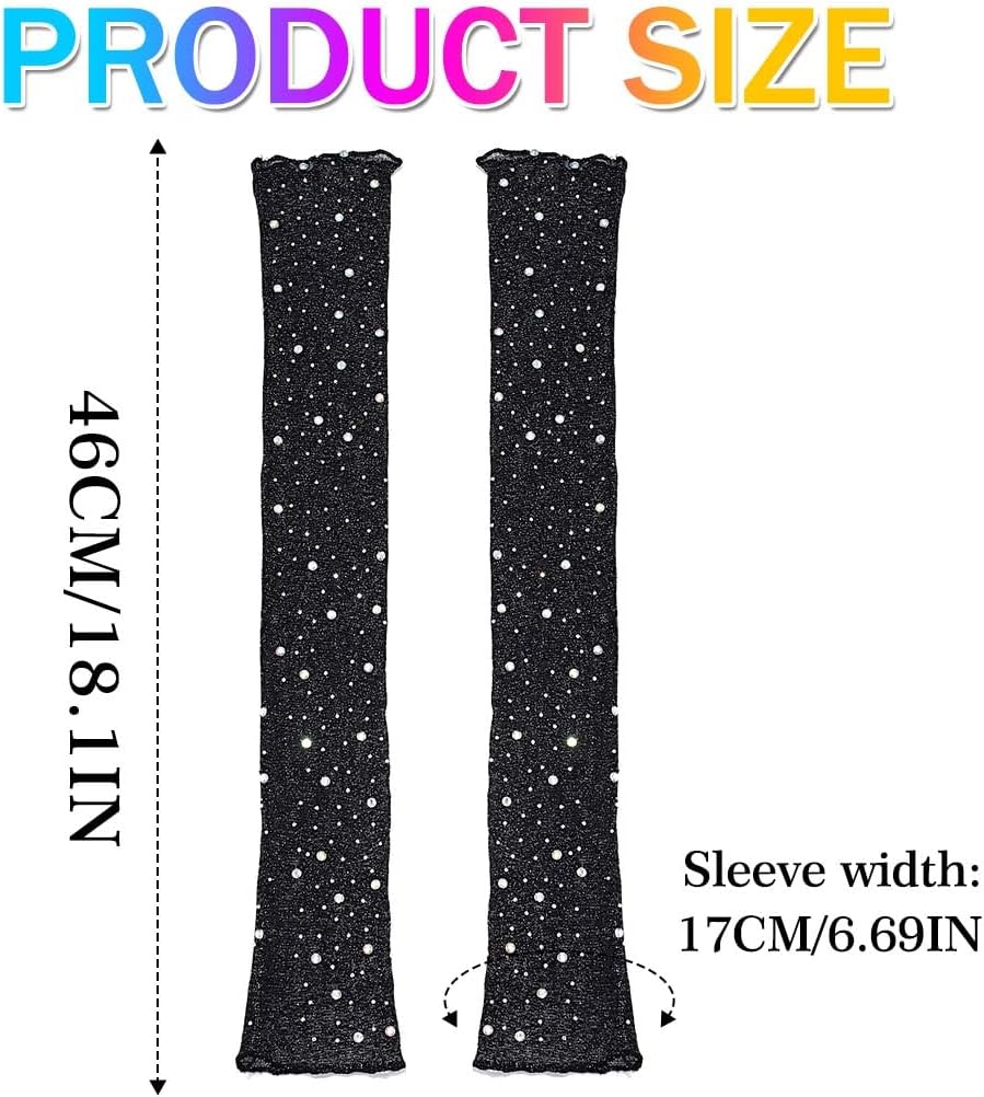 CASDRE Sparkly Rhinestone Long Gloves Fingerless Mesh Elbow Length Arm Sleeves Prom Costume Gloves for Women - Image 7