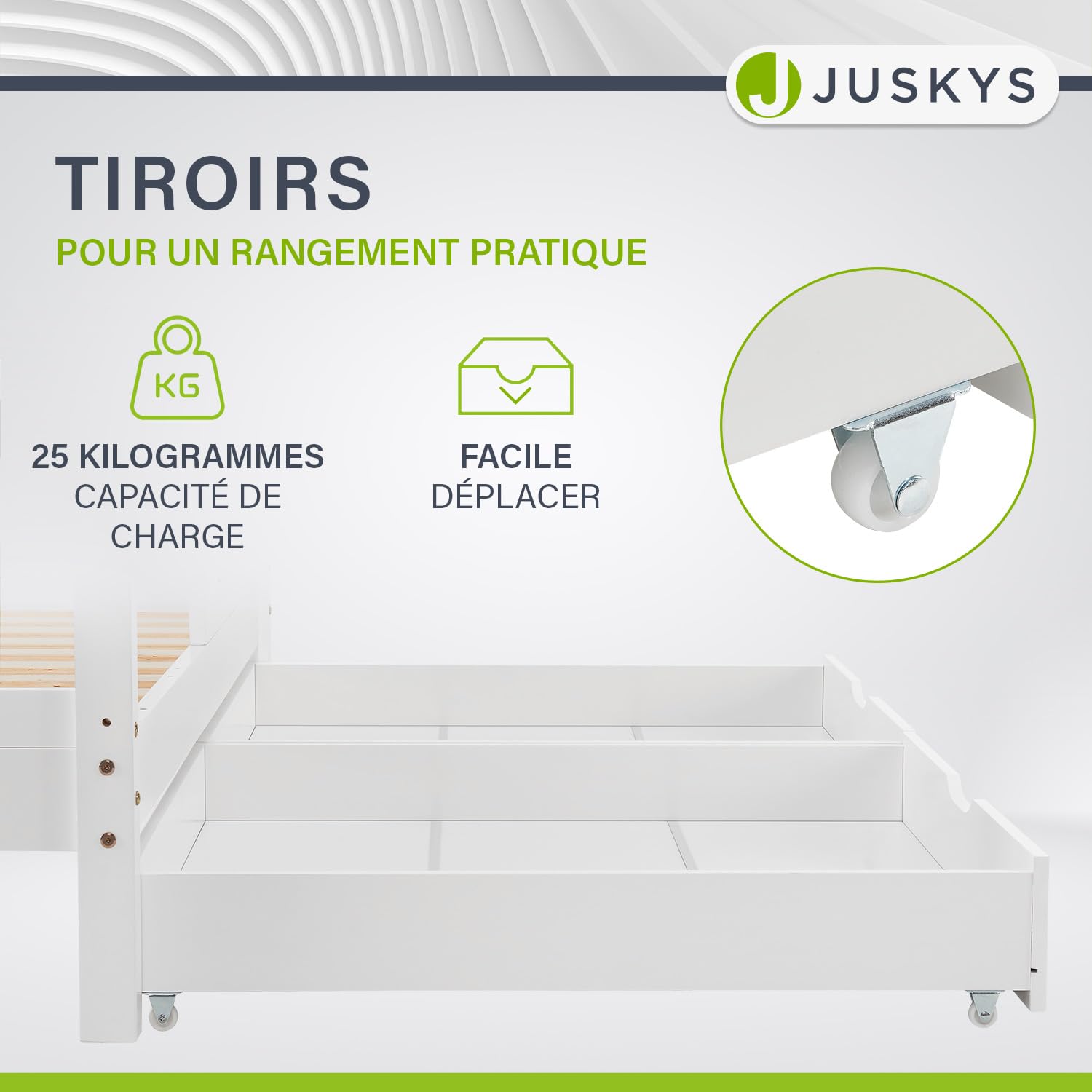 Juskys Lit cabane Enfant Marli 80x160 cm avec 2 tiroirs, Protection antichute, sommier à Lattes et Toit, Lit Maison Montessori en Bois Massif, Blanc