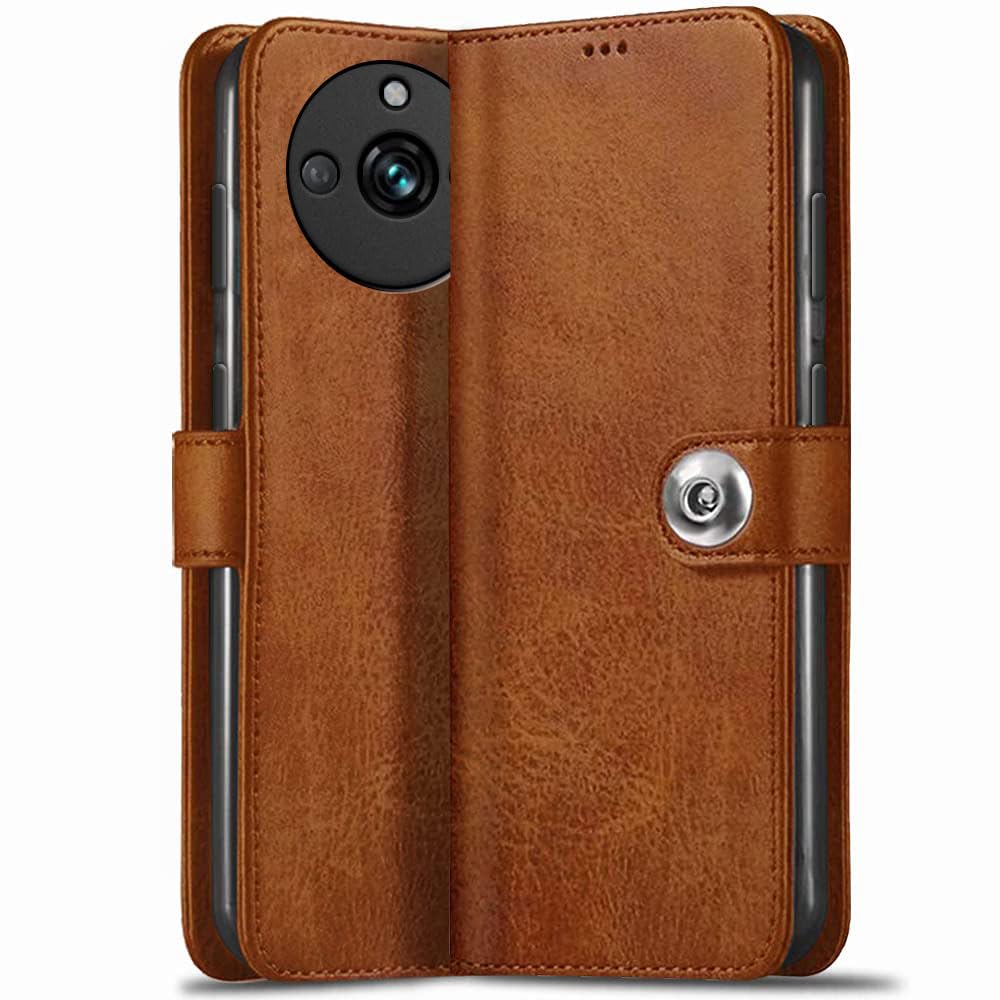 TheGiftKart Flip Cover Back Case for Realme 11 Pro / 11 Pro Plus/Narzo 60 Pro 5G | Genuine Leather Finish | Designer Button | Inbuilt Pockets & Stand | Flip Back Cover Case (Faux Leather, Brown) (B0C7H88DQJ) Amazon Price History, Amazon Price Tracker
