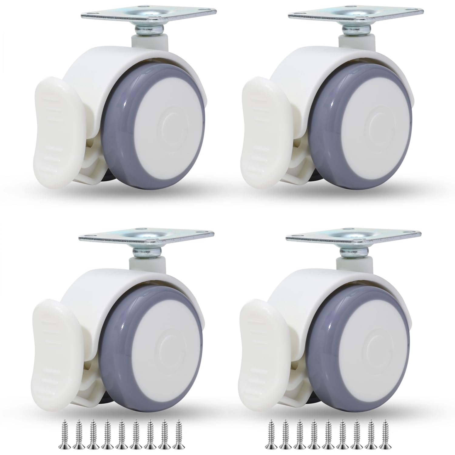 4 stuks meubelwielen met rem, 360° zware zwenkwielen met rem 50 mm