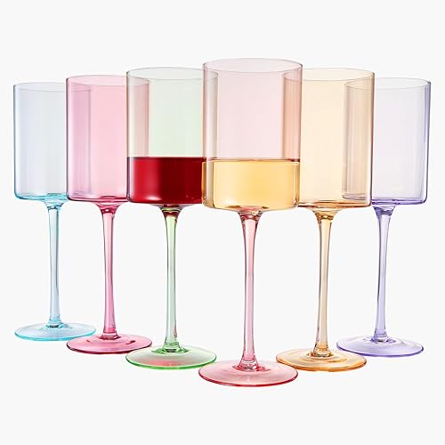 Miniatura 7 de Khen Juego de 6 copas de vino de cristal cuadradas de colores, regalo para ella, él, esposa, amigo, tamaño grande de 12 onzas, vasos altos de estilo