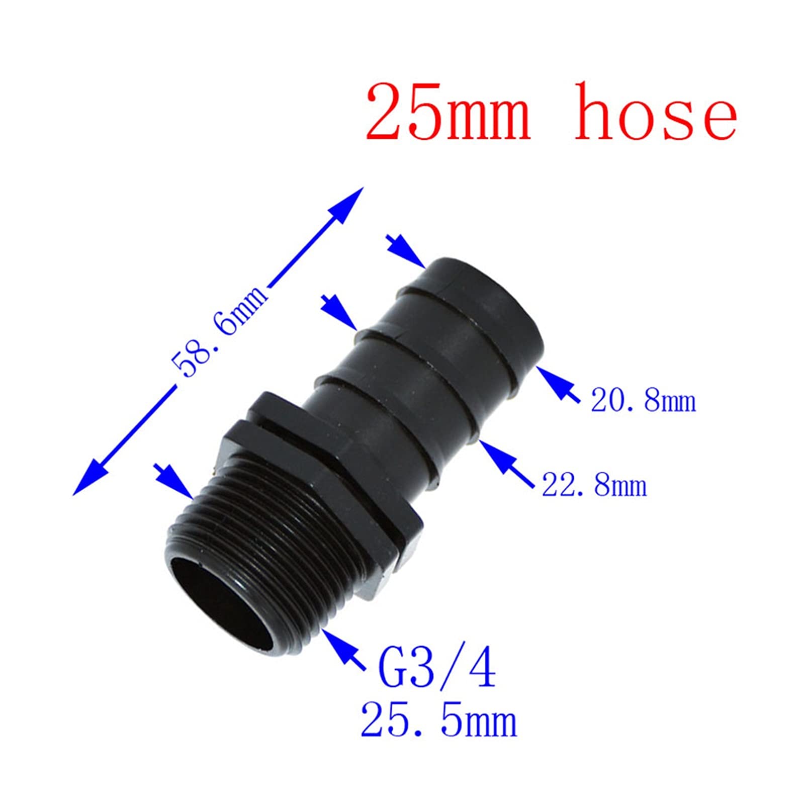 Tubo da Giardino per Irrigazida Cucina da 3/4 Pollici, Connettore a Gancio Dritto per Tubo Maschio da 25 Mm, Connettore Maschio da 3/4 25 Mm Raccordi per Tubi Flessibili 20/Nero
